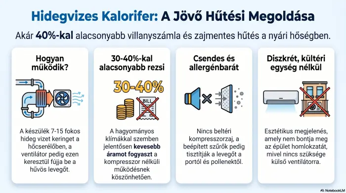 A hidegvizes kalorifer hatékony hűtési mechanizmusa infografikán